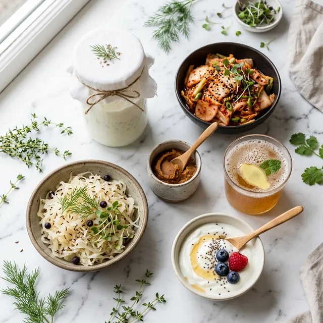 Cibi fermentati: kefir, kimchi, crauti, miso, kombucha, yogurt
